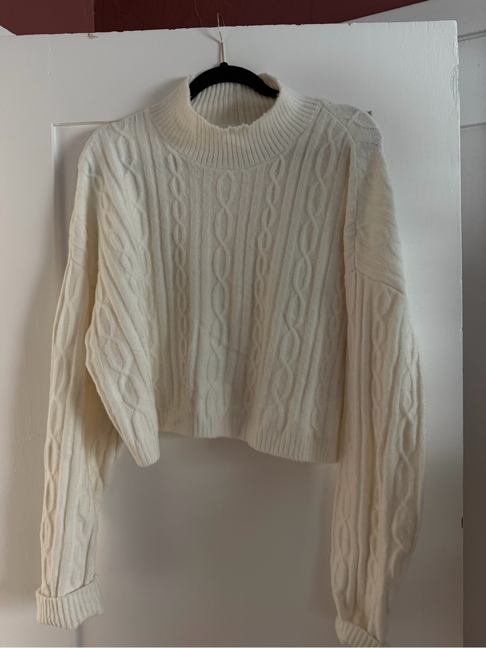 ALO Yoga Cream Cable-Knit Mock Turtleneck Sweater